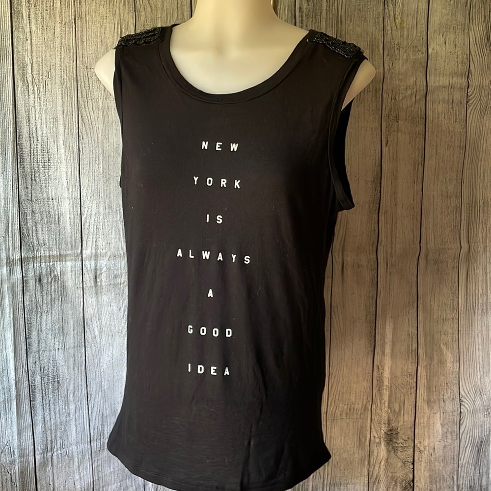 NewYork Sleeveless Tee with Beaded Shoulders
